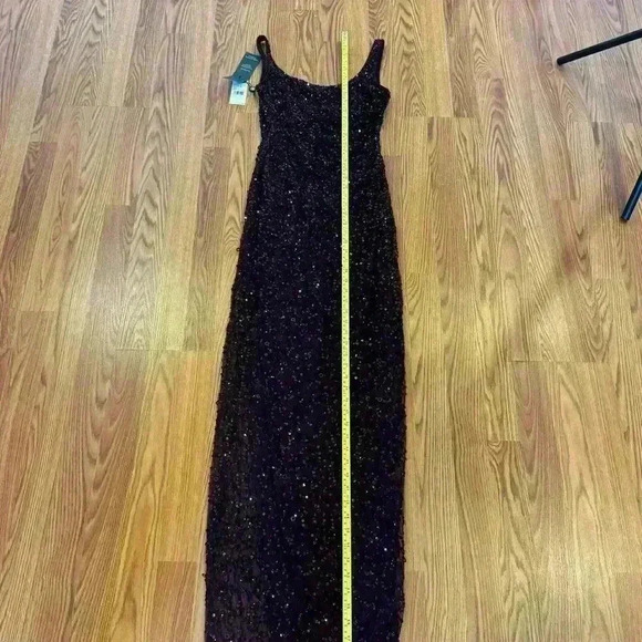 Adrianna Papell Sparkly Sequin Gown Slit Midnight Plum BRAND NEW TAGS - Picture 12 of 15